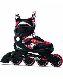 FILA J-ONE VERSTELBARE INLINE SKATES VOOR KINDEREN IN ZWART EN ROOD
